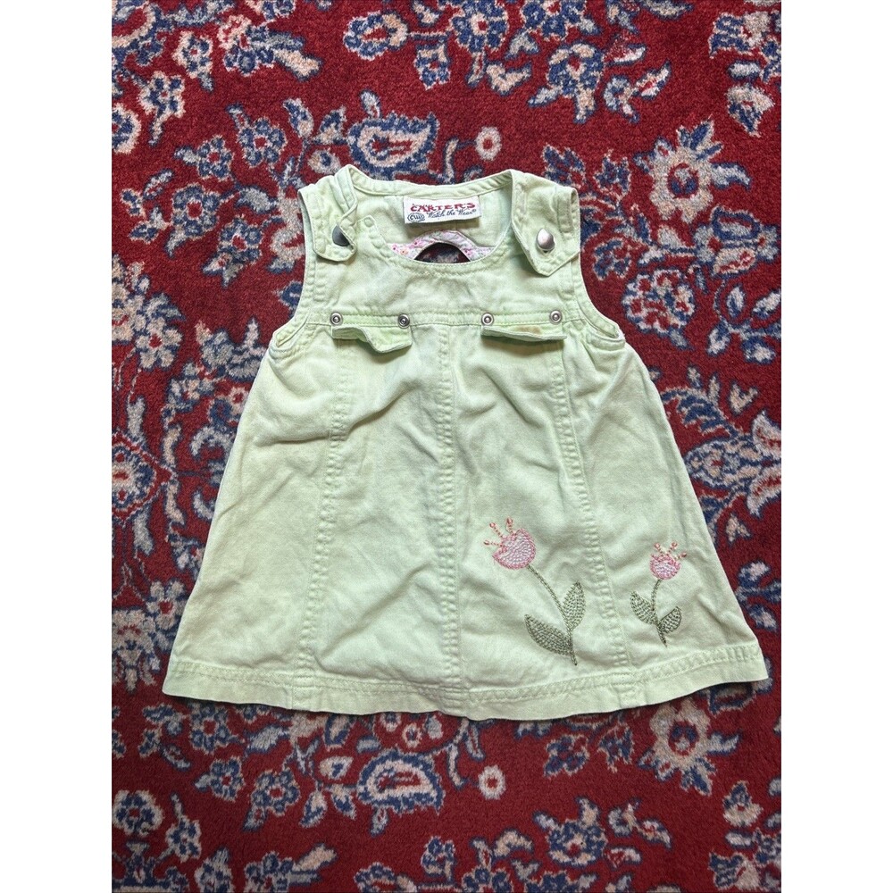 Vintage Carters Dress Green Denim 90s/Y2K 12 Months Floral